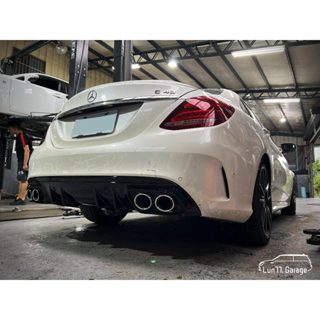 Lun77. 現貨 - BENZ C250 AMG C43新款 亮黑後下巴 四出尾飾管 後保桿改裝 套件 賓士 副廠