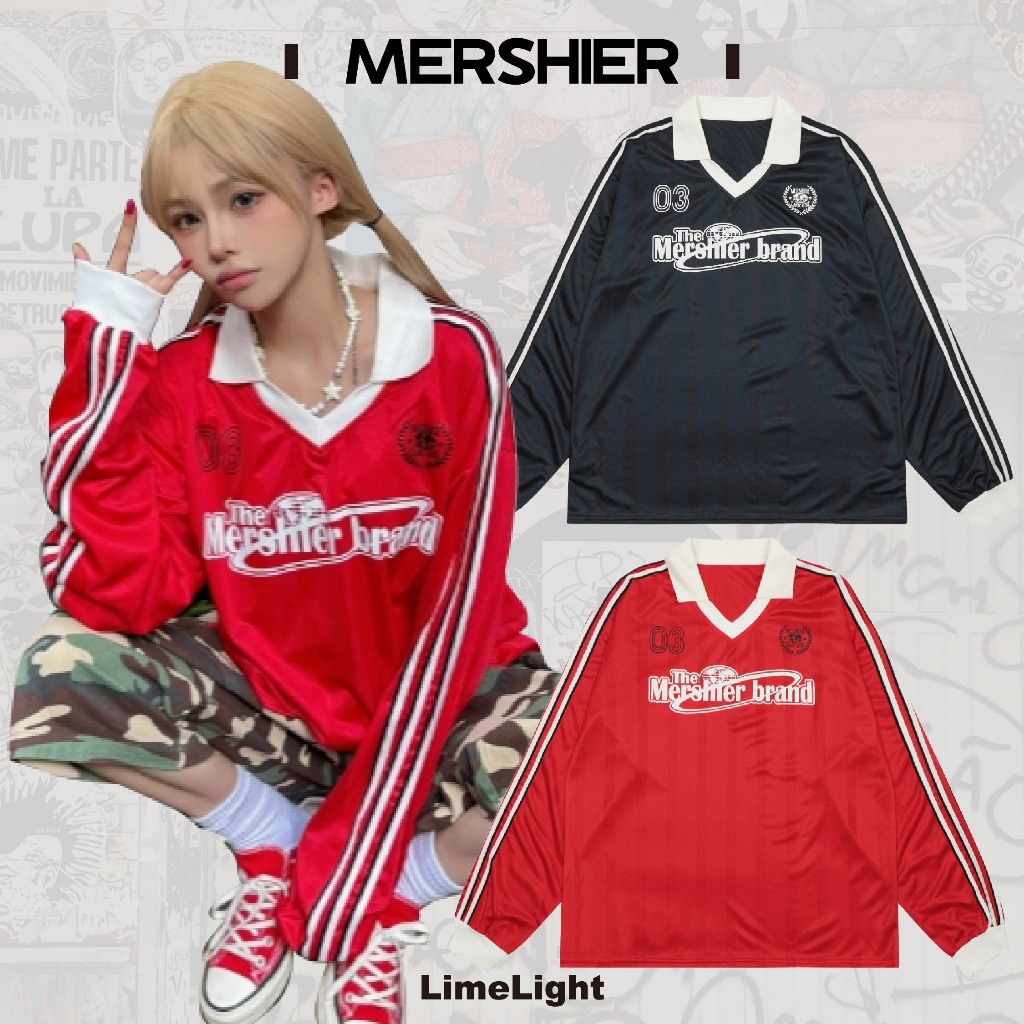 ☆LimeLight☆ MERSHIER 美式復古polo球衣v領衛衣女秋季blokette 廣州連線 GZ-TS052