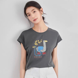 【 歐佳麗服飾 】OLGA LI 灰/黑/綠 童趣重工繡珠鴨鴨造型袖T恤/上衣 少女 韓國女裝