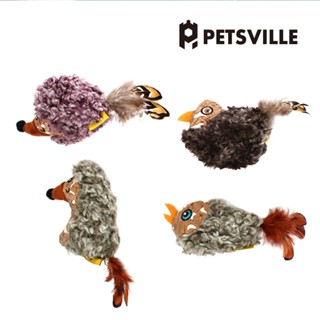 【Petsville派思維】木皮絨絨雀鳥刺蝟(共4款)｜發聲貓咪玩具 自嗨毛絨貓玩具 羽毛貓玩具 禮物