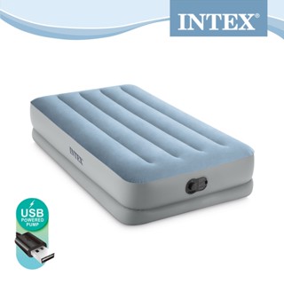USB充氣床【INTEX】雙層加高單人加大充氣床(寬99*長191*高36cm)(USB電源)(64157)露營睡墊