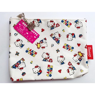 (絕版)日本Hello Kitty帆布扁化妝包 收納包 化妝包萬用包