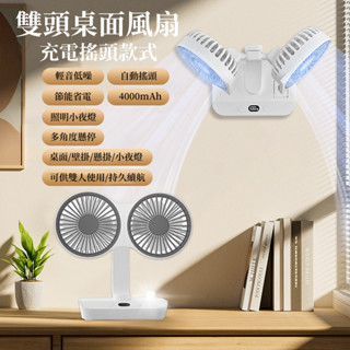 雙頭智慧數顯 Type-C小風扇可充電 桌面迷你家用辦公室 靜音迴圈電風扇 小風扇 AC風扇