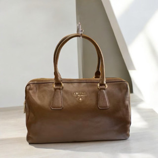 美麗堡精品 ☆PRADA OUTLET BL0787 牛皮 鎖頭 波斯頓包 手提包 咖啡色 【現貨】過季全新限量款