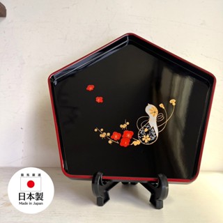 【龍馬海運】日本製 紀州漆器 五角盆 附展示架