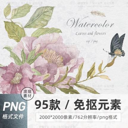 【PNG 免摳透明素材】手繪森系清新png水彩牡丹邊框唯美花卉圖案剪貼畫Png設計素材圖