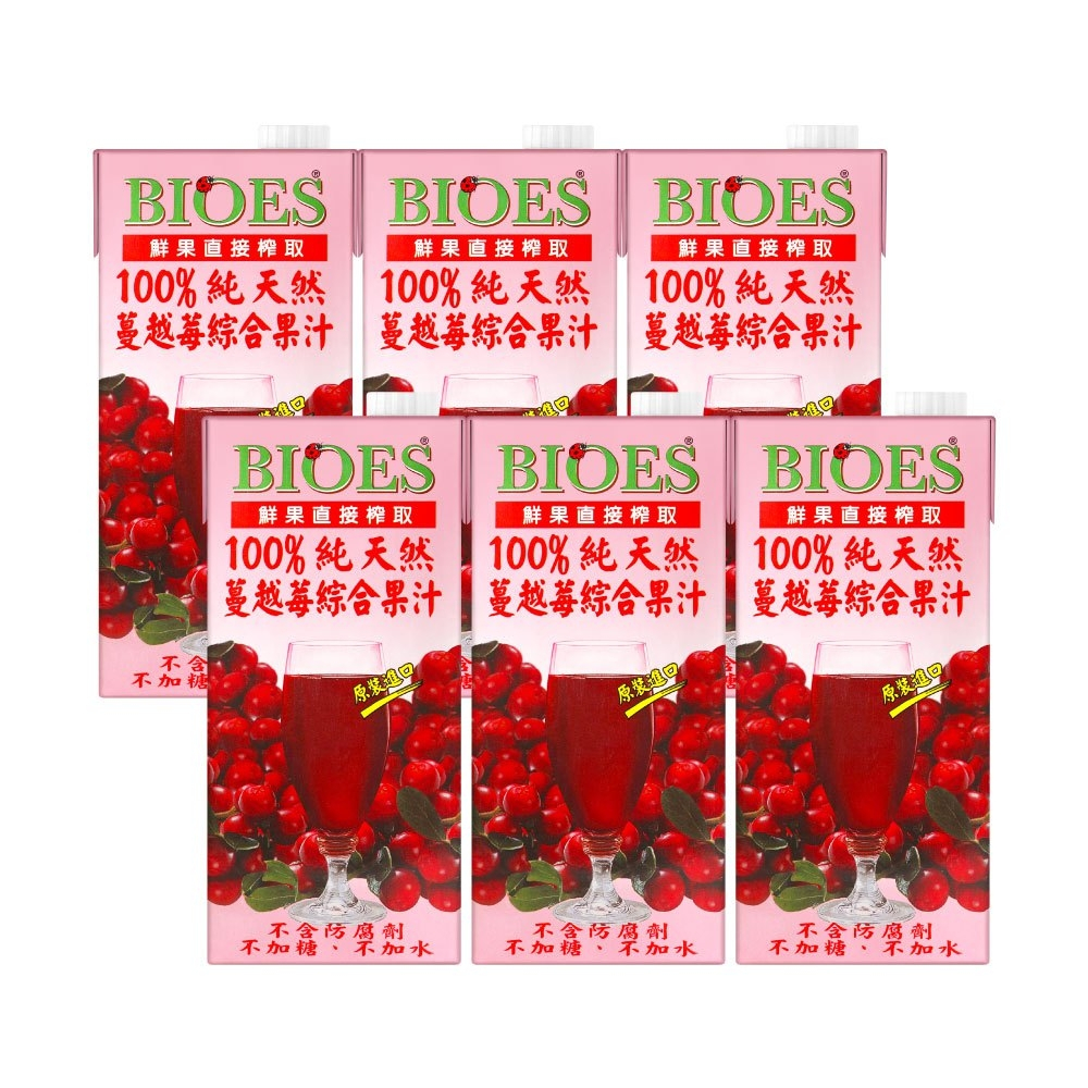 【囍瑞BIOES】100%純天然蔓越莓汁綜合原汁-1000ML*6瓶