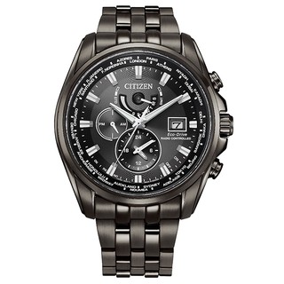 CITIZEN 星辰Eco-Drive 帥氣簡約光動能電波萬年曆腕錶 AT9127-80E 黑