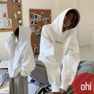 【ohi】帽T 大學T 慵懶風刷毛刷毛 oversize連帽上衣 刷毛款 印花衛衣 長袖 情侶大學T GHL3214