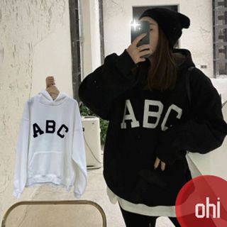 【ohi】帽T 大學T 慵懶風刷毛刷毛 oversize連帽上衣 刷毛款 印花衛衣 長袖 情侶大學T GHL3254