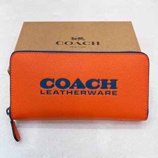 [小鄉衣櫃]過季展示品-C6699-COACH素色皮革字母印花拉鍊長夾-橘【美國outlet正品】
