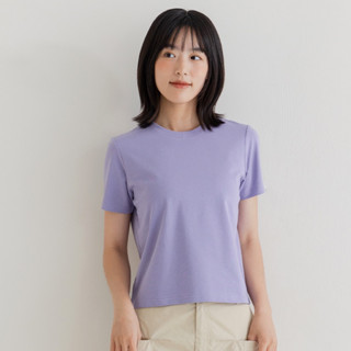 a la sha「全新、淺紫L」簡約logo素色短袖T恤