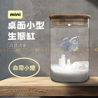 北歐風╴Mini 玻璃桌缸（含燈）✨桌面型迷你魚缸（生態魚缸 迷你魚缸 辦公室魚缸 鬥魚缸 魚缸 玻璃魚缸 桌缸 魚缸