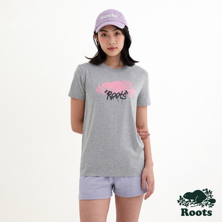 Roots 女裝- SPRAY PAINTED BEAVER短袖T恤-灰色