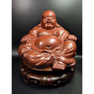 早期大型老紫砂雕件 - 老段朱泥彌勒佛#83（木雕/藝術/古董/擺件/收藏/展示/佛像/神像/元寶/布袋)