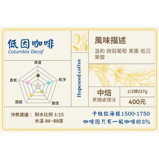 < 希望種子咖啡> 哥倫比亞低因咖啡-天然蔗糖處理法(耳掛包, 中焙) 自家烘焙 精品咖啡