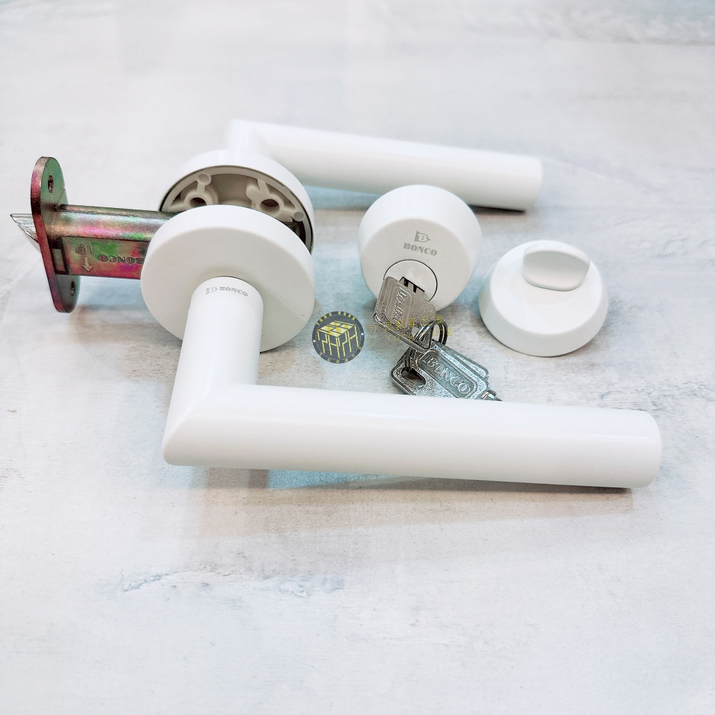 日本BONCO品牌水平把手 通道把手用鎖 附鑰匙 輔助鎖 雪花白