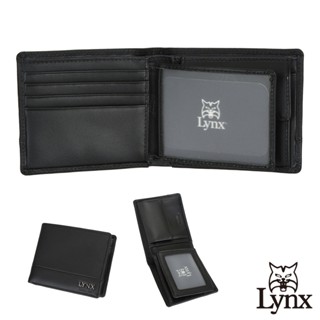 【Lynx】美國山貓十字壓紋+nappa軟皮6卡左右活頁短夾男夾錢包-黑色 LY16-2213-99