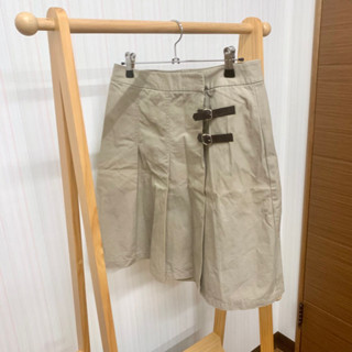 〔二手衣物〕NET及膝卡其色皮帶造型打褶短裙