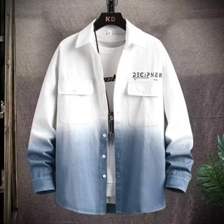 漸變色長袖襯衫 男款 春秋季 新款 潮牌 港風 寬鬆 青年襯衣 休閒 百搭 男士帥氣工裝外套（NSJ520）【壹號站】
