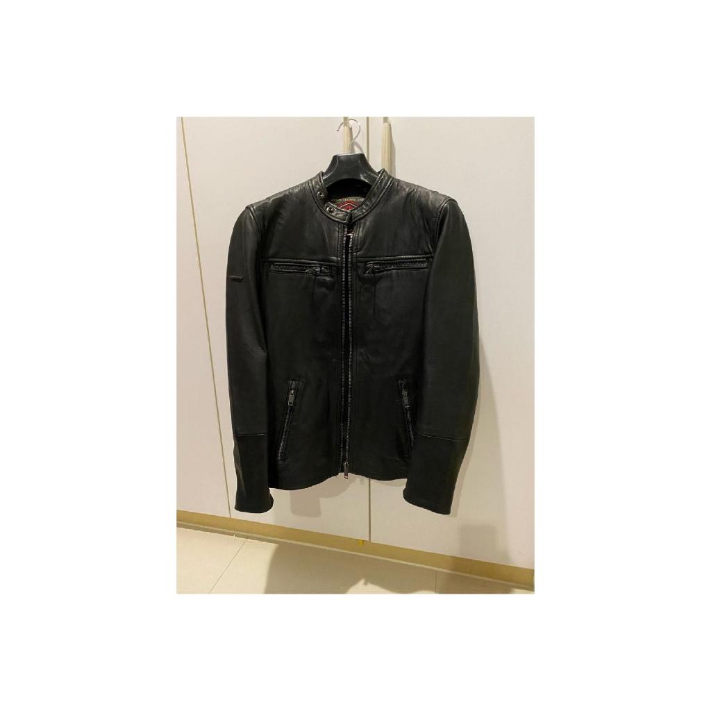 Superdry Men's Real Hero Leather Biker Jacket, Black