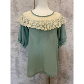 ［二手衣｜女裝］Tokyo Fashion東京著衣淺綠蕾絲棉麻上衣
