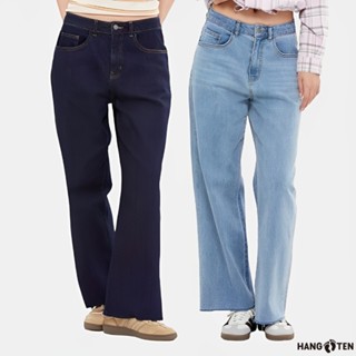 【Hang Ten】女裝-WIDE LEG FIT復古水洗刷色直筒寬版丹寧牛仔褲(多色選)