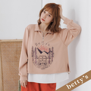 betty’s貝蒂思(25)假兩件半拉鍊立領長袖T-shirt(卡其)