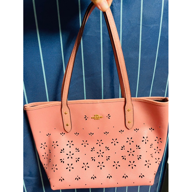 (正品) 全新 Coach 花朵乾燥玫瑰粉色托特包