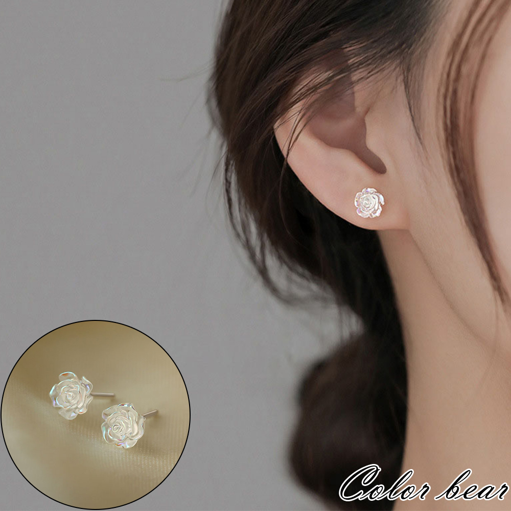 【卡樂熊】s925銀針韓系輕奢玫瑰造型耳環飾品-