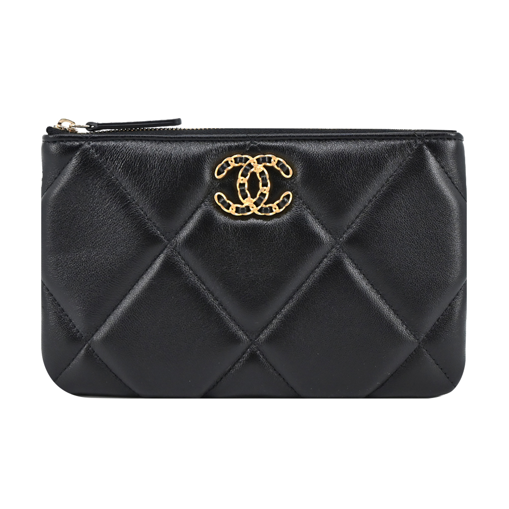 CHANEL 19系列經典菱格紋小羊皮手拿包(黑色)｜100%原廠真品｜JS Maxx官方旗艦館