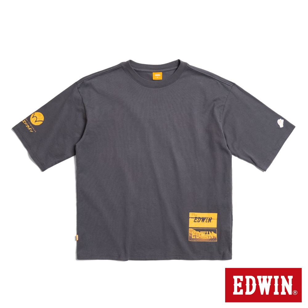 EDWIN 橘標 寬版橘印花短袖T恤(暗灰色)-男款