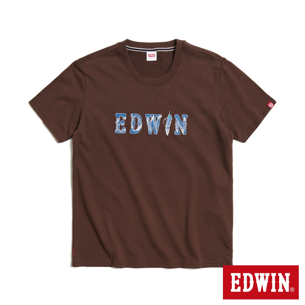 EDWIN 男款 羽毛紋牛仔貼布LOGO短袖T恤(黑咖啡)