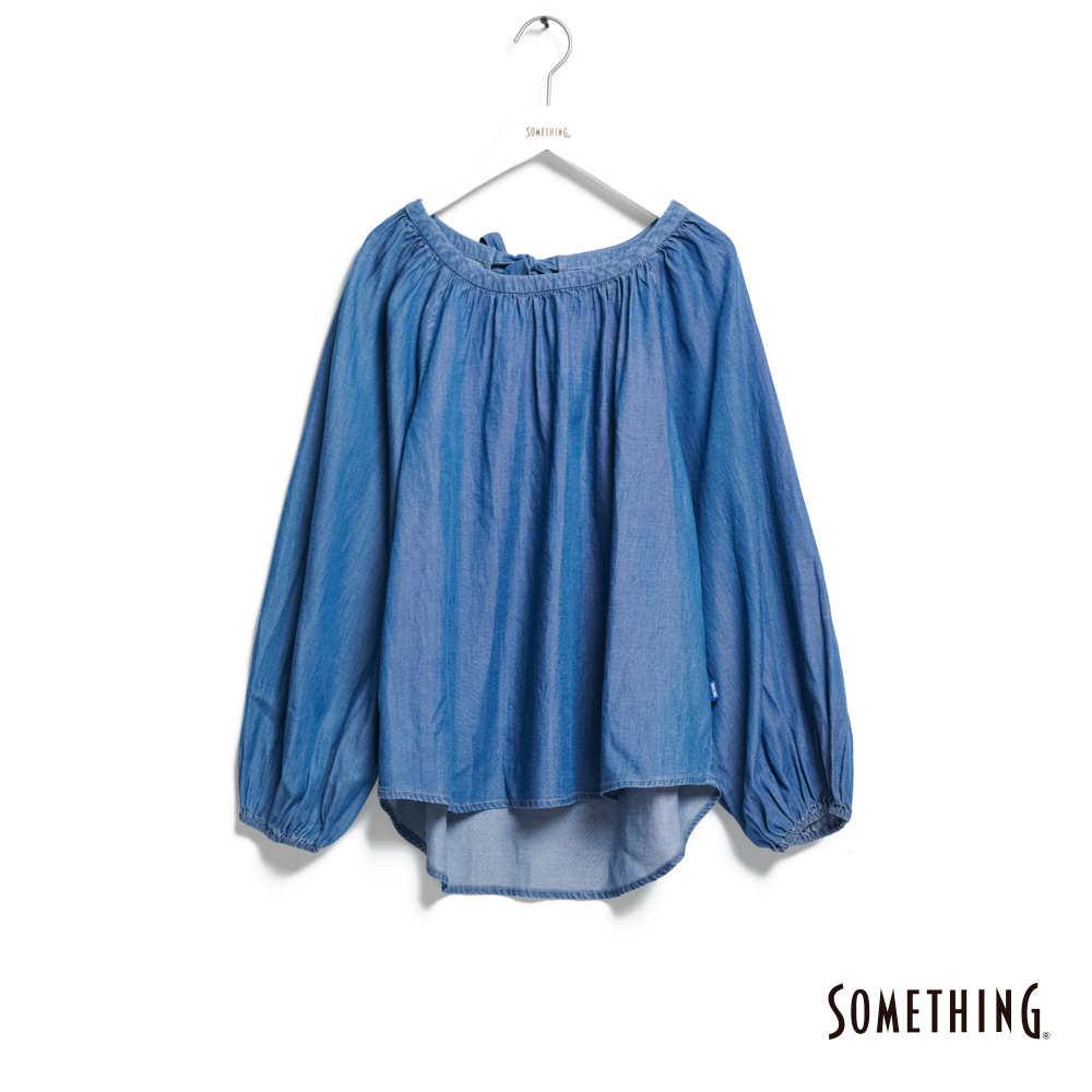 SOMETHING 泡泡袖圓領長袖襯衫(拔淺藍)-女款