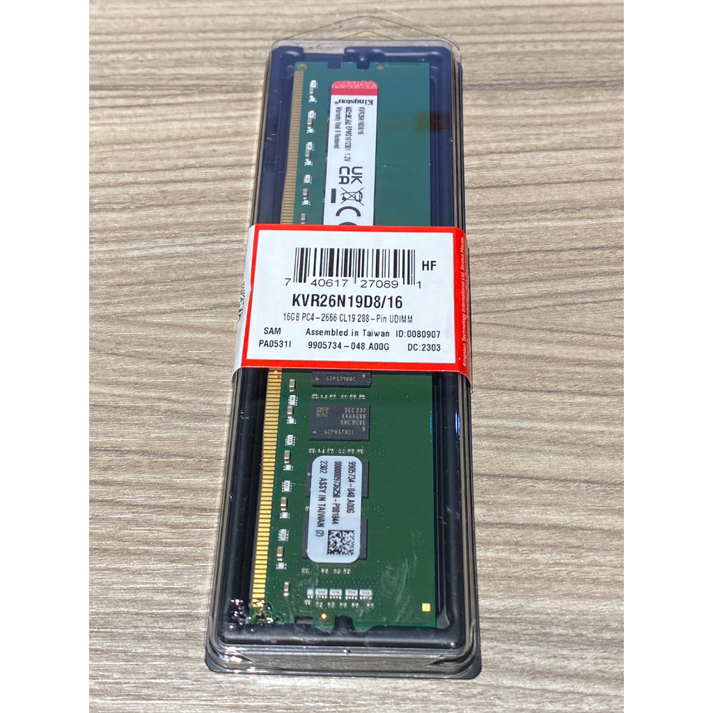 （立即出貨）全新未拆公司貨金士頓 DDR4-2666 16GB(KVR26N19D8/16) 桌機記憶體