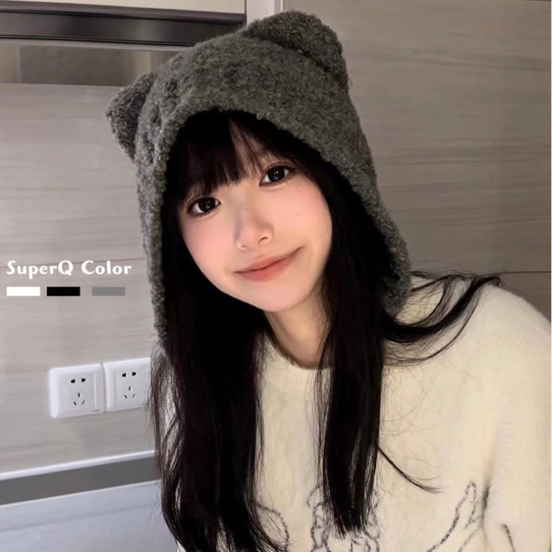 👒台灣現貨實拍👒#192 ins韓 秋冬奶萌 可愛小熊泰迪絨針織保暖帽 小熊護耳帽 毛絨帽 顯瘦臉針織帽 泰迪毛 羊羔絨