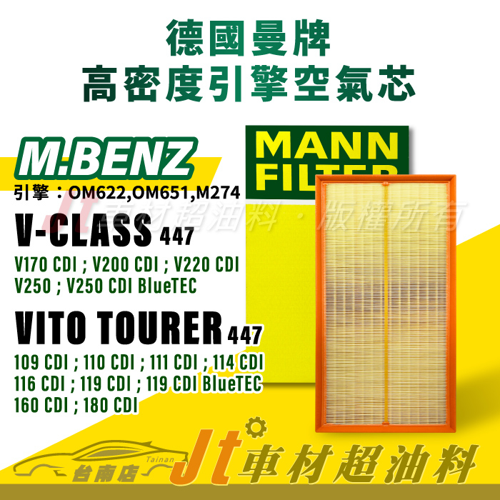 Jt車材台南店- MANN 空氣芯 引擎濾網 賓士 BENZ V-CLASS 447 VITO TOURER 447