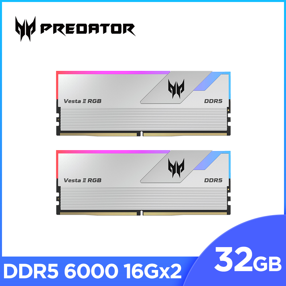 Acer Predator Vesta2 DDR5-6000 32G(16*2)(CL30)RGB 超頻桌上型記憶體
