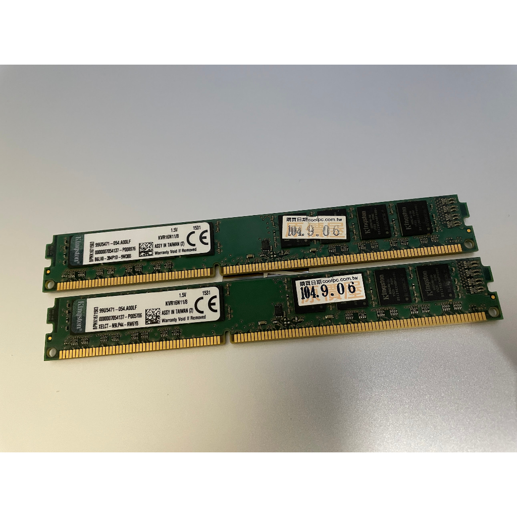 二手 金士頓 Kingston 8GB DDR3 1600 桌上型記憶體(KVR16N11/8)