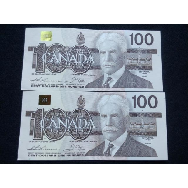【全球硬幣】豹子號000加拿大 CANADA 1988 100Dollars 豹子號000單張價
