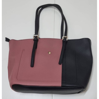 二手粉紅黑真皮肩揹包托特包Cumar Pink and Black Leather Tassel Tote Bag