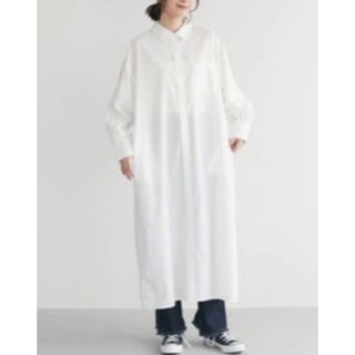 日本帶回 Green Parks 單色 長版 襯衫 洋裝 連身 微透 白 F ¥4999