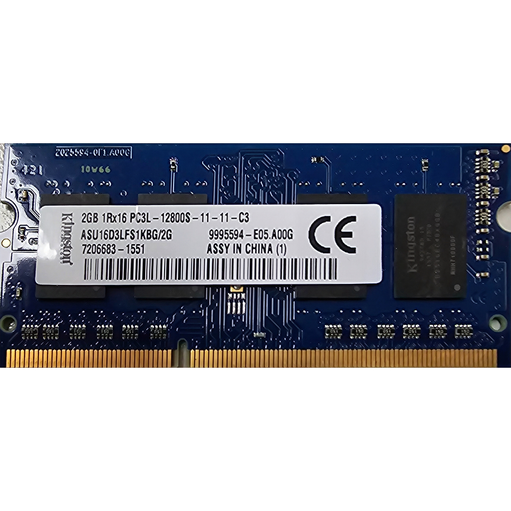[二手良品] Kingston 2GB DDR3L-1600 SODIMM 筆電用記憶體