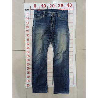 【二手衣櫃】UNIQLO UJ 水洗刷白 牛仔休閒長褲 直筒牛仔褲 28(70cm) 單寧牛仔褲 藍色刷色牛仔褲長褲