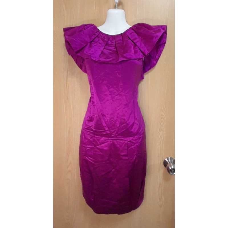 【小雅衣櫥】二手近全新 iROO 紫色洋裝 小禮服 40號 緞面光澤 棉 蠶絲