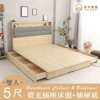 本木-查爾 舒適靠枕房間二件組-單大3.5尺/雙人5尺 床頭+抽屜床底