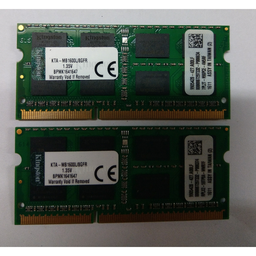 含稅 金士頓 筆電記憶體1.35V DDR3  KTA-MB1600L/8GFR 8GB 二手終保 雙面顆粒09R005