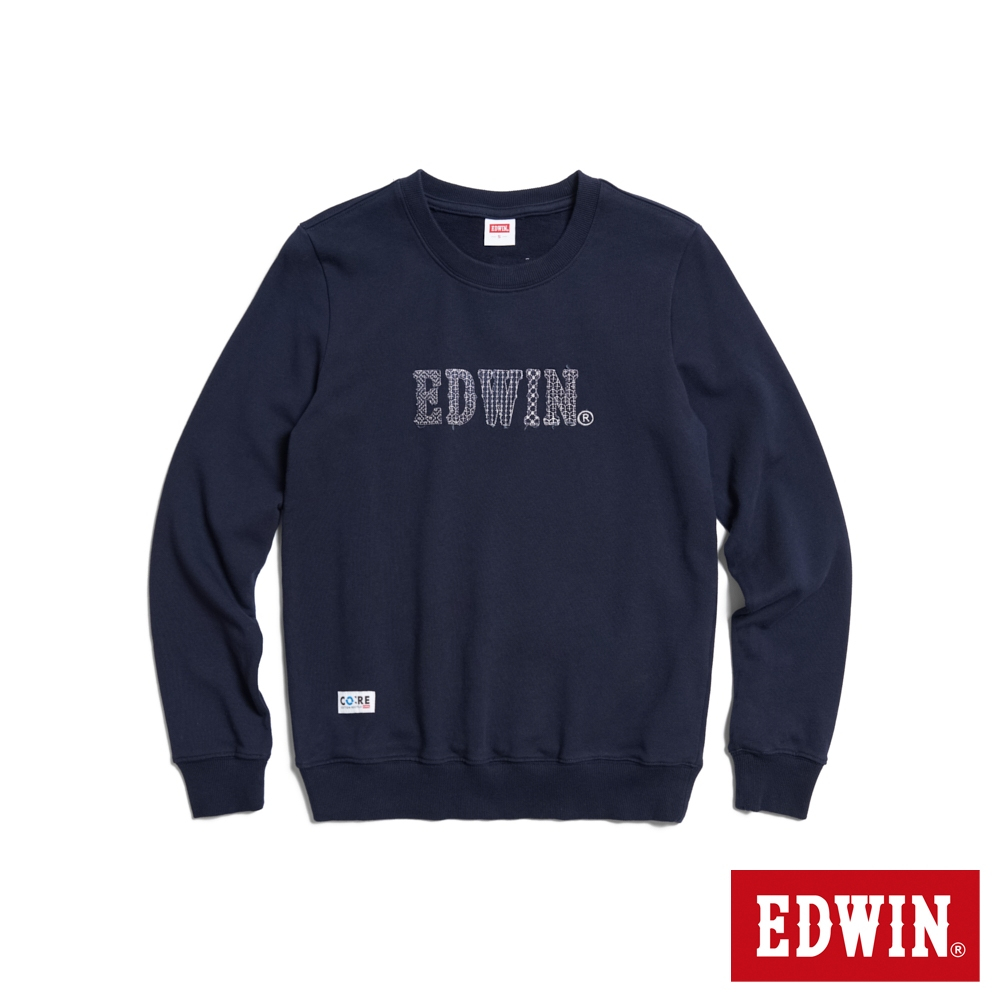 EDWIN 再生系列 CORE 刺仔繡拼布LOGO厚長袖T恤(丈青色)-女款