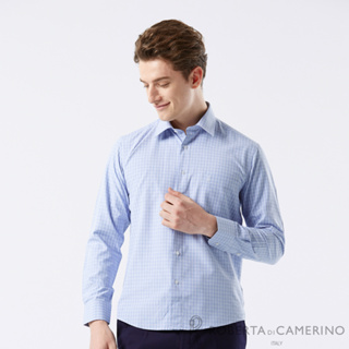 【ROBERTA 諾貝達】男裝 藍色格紋長袖襯衫-休閒時尚-合身版 RJK72-33