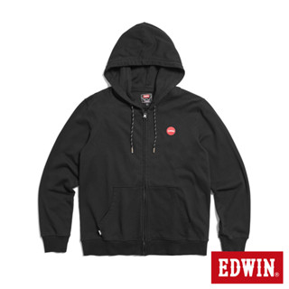 EDWIN 男款 紅日繡花LOGO連帽拉T外套(黑色)